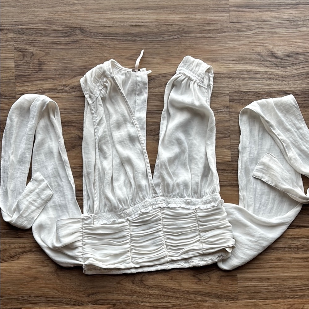 Free People White V-Neck Back Tie Top
